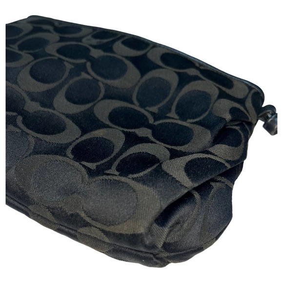 Coach Wristlet Womens Signature Monogram Fabric Zip Closure Black Gray/Green - Picture 6 of 13